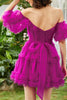 Load image into Gallery viewer, Purple A Line Off The Shoulder Corset Short Tulle Homecoming Dress