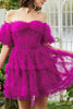 Load image into Gallery viewer, Purple A Line Off The Shoulder Corset Short Tulle Homecoming Dress