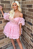 Load image into Gallery viewer, Pink A Line Off The Shoulder Corset Tulle Short Homecoming Dress