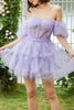 Load image into Gallery viewer, Purple A Line Off The Shoulder Corset Short Tulle Homecoming Dress