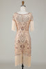 Load image into Gallery viewer, Beaded Fringed Champange 1920s Flapper Dress with Sequins