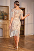 Load image into Gallery viewer, Champagne Boat Neck Sequins Roaring 20s Gatsby Fringed Flapper Dress