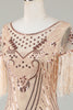 Load image into Gallery viewer, Beaded Fringed Champange 1920s Flapper Dress with Sequins