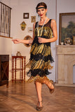 Golden Round Neck Roaring 20s Gatsby Fringed Flapper Dress with Sequins