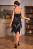 Load image into Gallery viewer, Black Spaghetti Straps Sequins 1920s Dress with Fringes