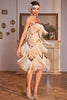 Load image into Gallery viewer, Champange Spaghetti Straps Sequins 1920s Dress with Fringes