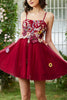 Load image into Gallery viewer, Burgundy A Line Spaghetti Straps Homecoming Dress With 3D Flowers