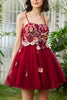 Load image into Gallery viewer, Burgundy A Line Spaghetti Straps Homecoming Dress With 3D Flowers