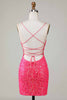 Load image into Gallery viewer, Bodycon Spaghetti Straps Deep V Neck Fuchsia Short Homecoming Dress