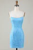 Load image into Gallery viewer, Sparkly Blue Spaghetti Straps Tight Short Homecoming Dress With Beading