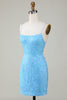 Load image into Gallery viewer, Sparkly Blue Spaghetti Straps Tight Short Homecoming Dress With Beading