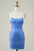 Load image into Gallery viewer, Blue Sheath Spaghetti Straps Short Homecoming Dress with Sequins