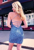 Load image into Gallery viewer, Trendy Sheath Spaghetti Straps Blue Short Homecoming Dress with Sequins