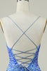 Load image into Gallery viewer, Blue Sheath Spaghetti Straps Short Homecoming Dress with Sequins