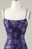 Load image into Gallery viewer, Sparkly Dark Purple Beaded Sequins Tight Short Homecoming Dress With Butterflies