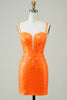 Load image into Gallery viewer, Tight Spaghetti Straps Orange Corset Homecoming Dress with Sequins