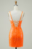 Load image into Gallery viewer, Tight Spaghetti Straps Orange Corset Homecoming Dress with Sequins