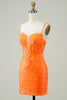 Load image into Gallery viewer, Tight Spaghetti Straps Orange Corset Homecoming Dress with Sequins