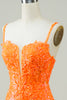 Load image into Gallery viewer, Tight Spaghetti Straps Orange Corset Homecoming Dress with Sequins