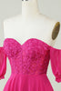 Load image into Gallery viewer, Gorgeous A Line Off The Schoulder Fuchsia Corset Homecoming Dress with Ruffles