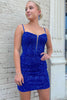 Load image into Gallery viewer, Bodycon Spaghetti Straps Royal Blue Sequins Short Homecoming Dress