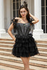 Load image into Gallery viewer, A-line Baby Black Off Shoulder Feather Homecoming Dresses with Beading