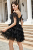 Load image into Gallery viewer, A-line Baby Black Off Shoulder Feather Homecoming Dresses with Beading