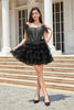 Load image into Gallery viewer, A-line Baby Black Off Shoulder Feather Homecoming Dresses with Beading