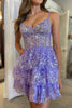 Load image into Gallery viewer, Sparkly Spaghetti Straps Sequins Purple Short Homecoming Dress