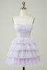 Load image into Gallery viewer, A Line Lilac Strapless Corset Homecoming Dress with Sequins