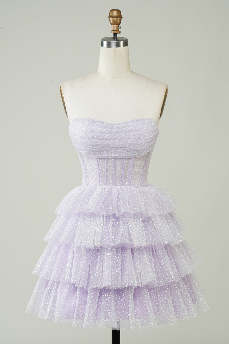 Load image into Gallery viewer, A Line Lilac Strapless Corset Homecoming Dress with Sequins