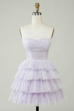 A Line Lilac Strapless Corset Homecoming Dress with Sequins