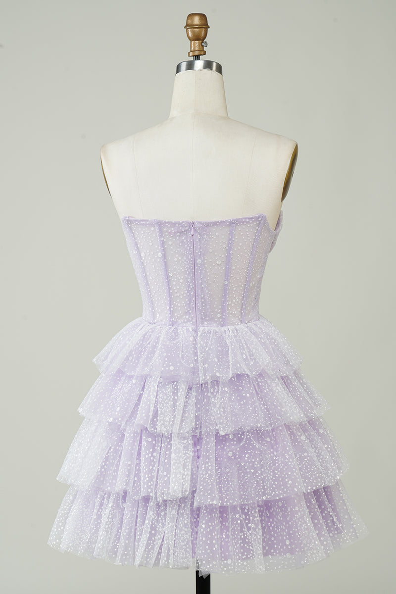 Load image into Gallery viewer, A Line Lilac Strapless Corset Homecoming Dress with Sequins