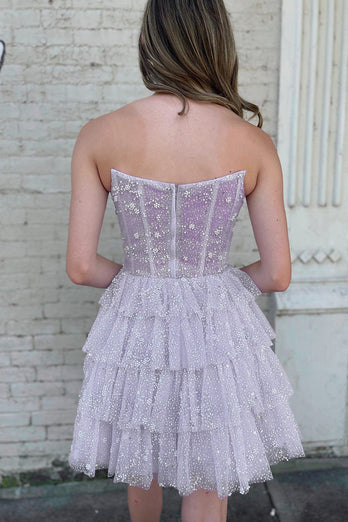 Lilac A Line Sequins Corset Short Homecoming Dress