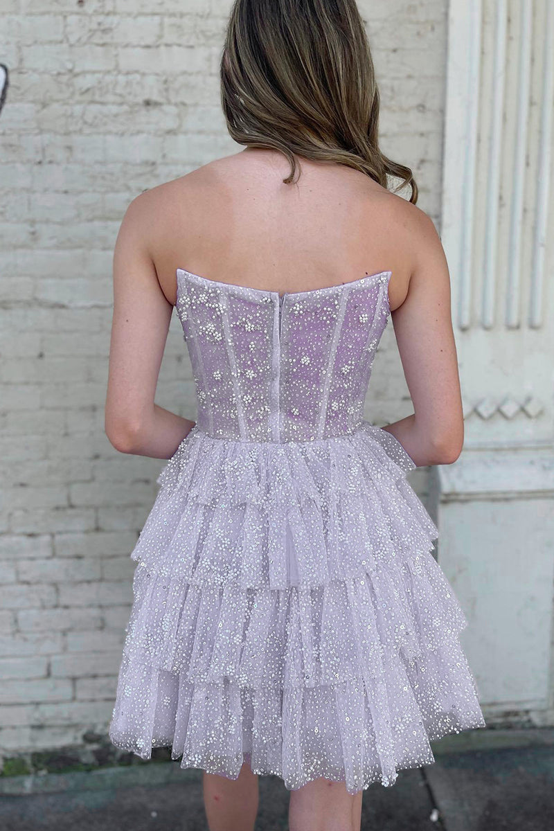 Load image into Gallery viewer, Lilac A Line Sequins Corset Short Homecoming Dress