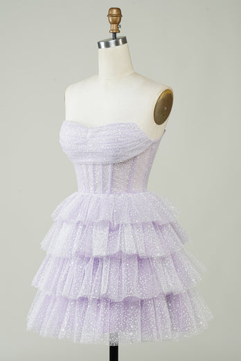 A Line Lilac Strapless Corset Homecoming Dress with Sequins