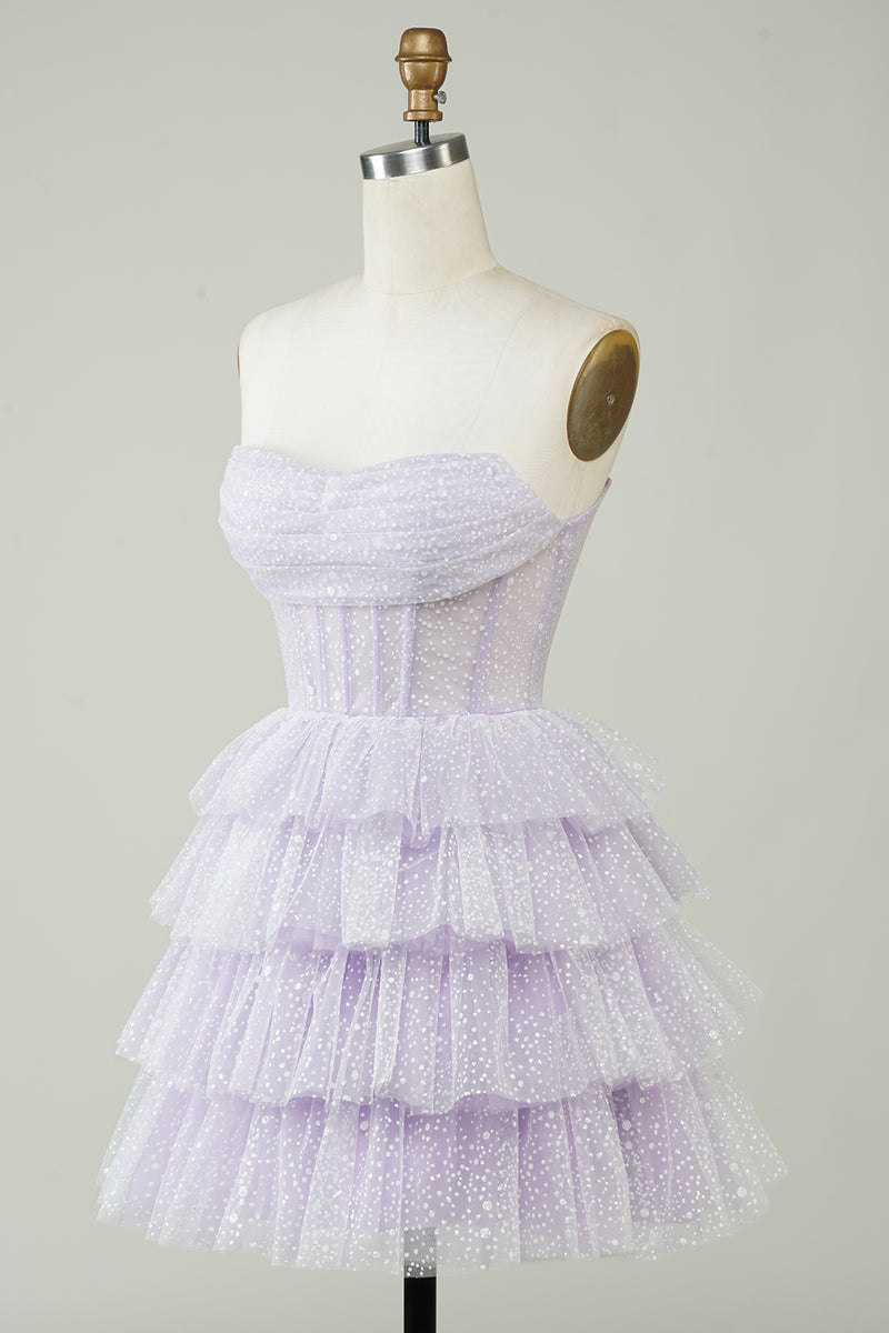 Load image into Gallery viewer, A Line Lilac Strapless Corset Homecoming Dress with Sequins