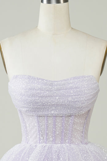 A Line Lilac Strapless Corset Homecoming Dress with Sequins