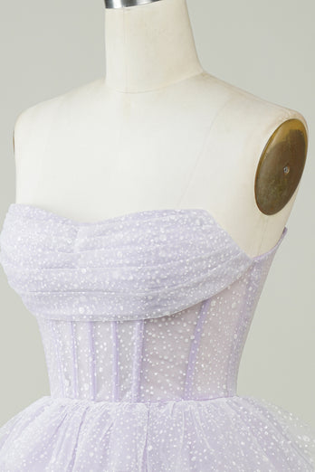 A Line Lilac Strapless Corset Homecoming Dress with Sequins