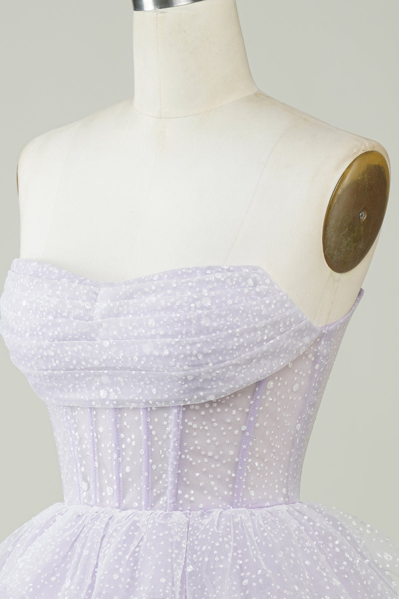 Load image into Gallery viewer, A Line Lilac Strapless Corset Homecoming Dress with Sequins