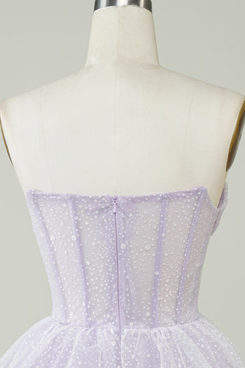 A Line Lilac Strapless Corset Homecoming Dress with Sequins