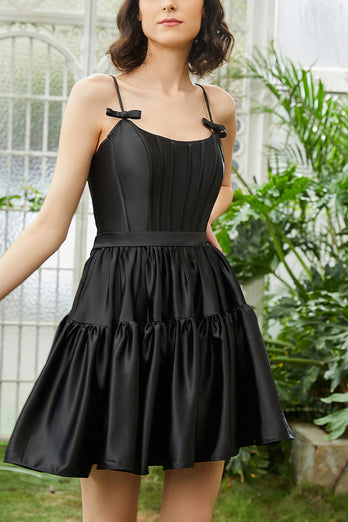 A-Line Spaghetti Straps Black Corset Short Homecoming Dress