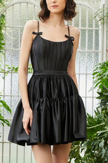 A-Line Spaghetti Straps Black Corset Short Homecoming Dress