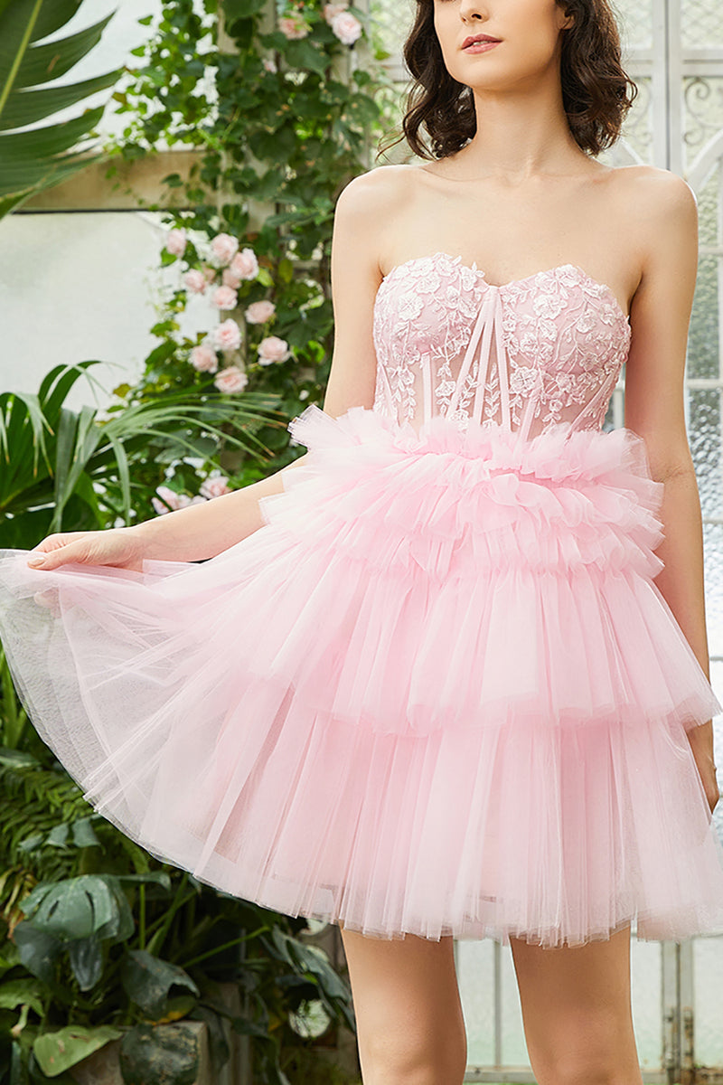 Load image into Gallery viewer, A-Line Sweetheart Blue Corset Tulle Short Homecoming Dress