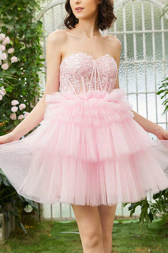 A-Line Sweetheart Blue Corset Tulle Short Homecoming Dress