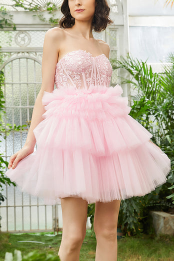 A-Line Sweetheart Blue Corset Tulle Short Homecoming Dress