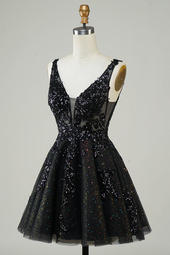 A Line Lilac V-Neck Sequins Corset Short Homecoming Dress
