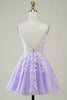 Load image into Gallery viewer, A Line Lilac V-Neck Sequins Corset Short Homecoming Dress