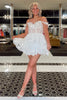Load image into Gallery viewer, A Line Fuchsia Off the Shoulder Corset Homecoming Dress with Tiered Lace