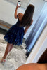 Load image into Gallery viewer, Sparkly A Line Off the Shoulder Blue Corset Homecoming Dress with Tiered Lace